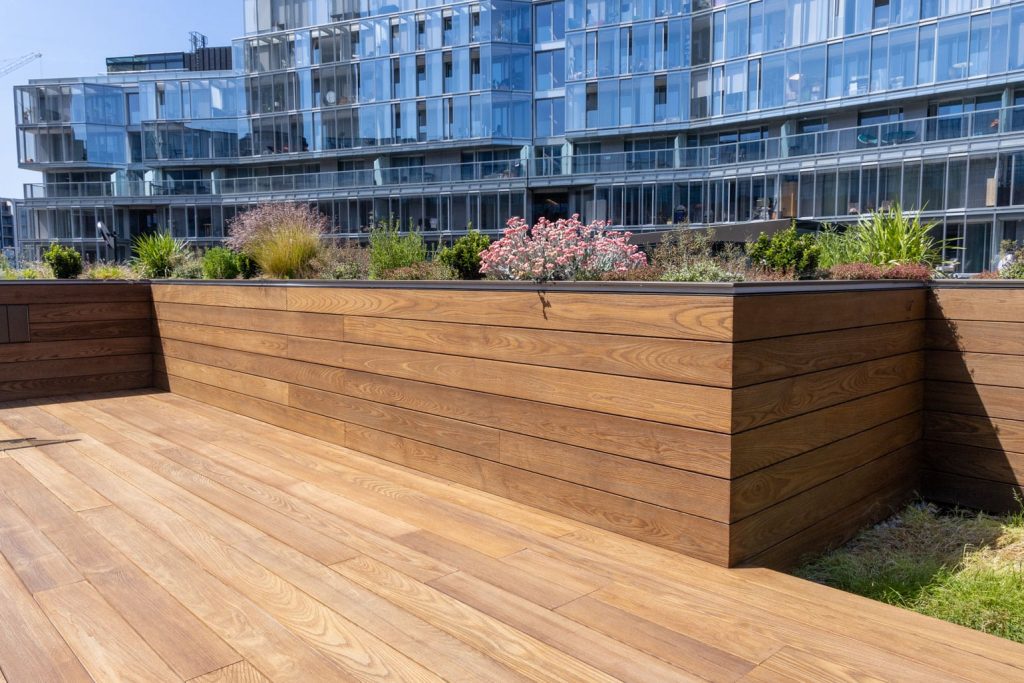 Thermory Benchamrk Ash decking at Battersea Power Station Switch House West, London