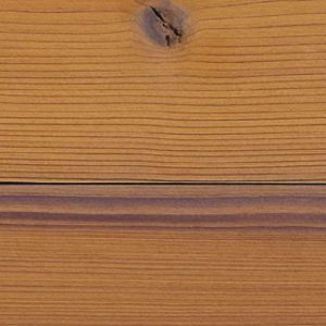 Thermory Vivid Exotic Brown translucent finish on thermally modified Spruce cladding sample